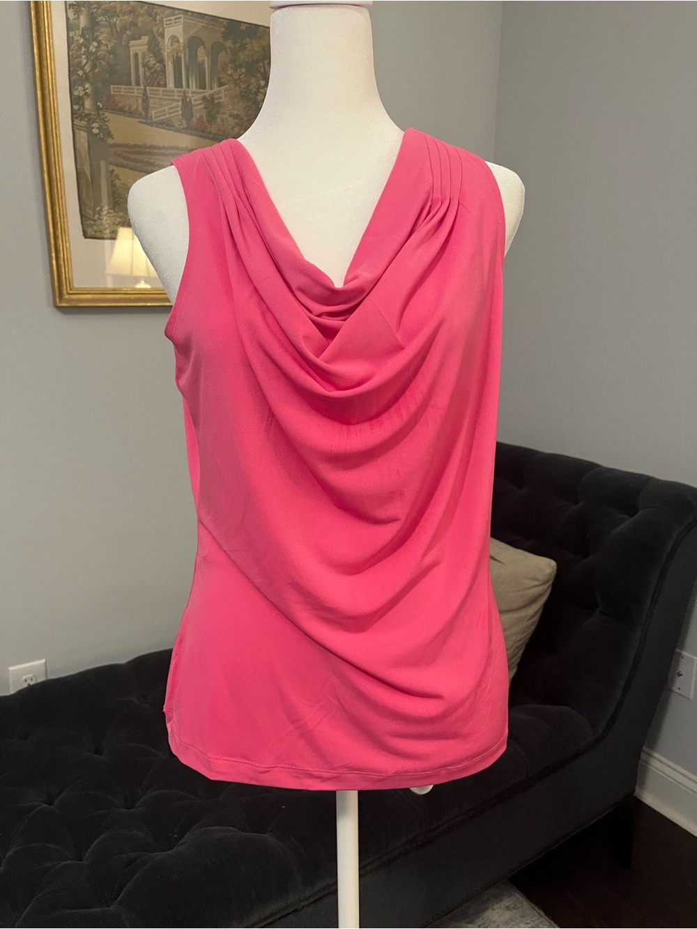 Calvin Klein Draped Cowl Neck Sleeveless Top - Hot Pink
